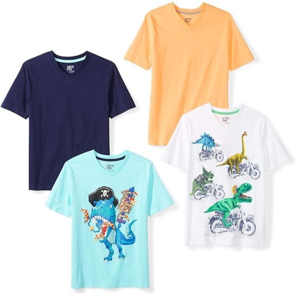 Spotted Zebra Youth Boys Small 6/7‎ Short-Sleeve V-Neck T-Shirt Tops 4 Pack 2391